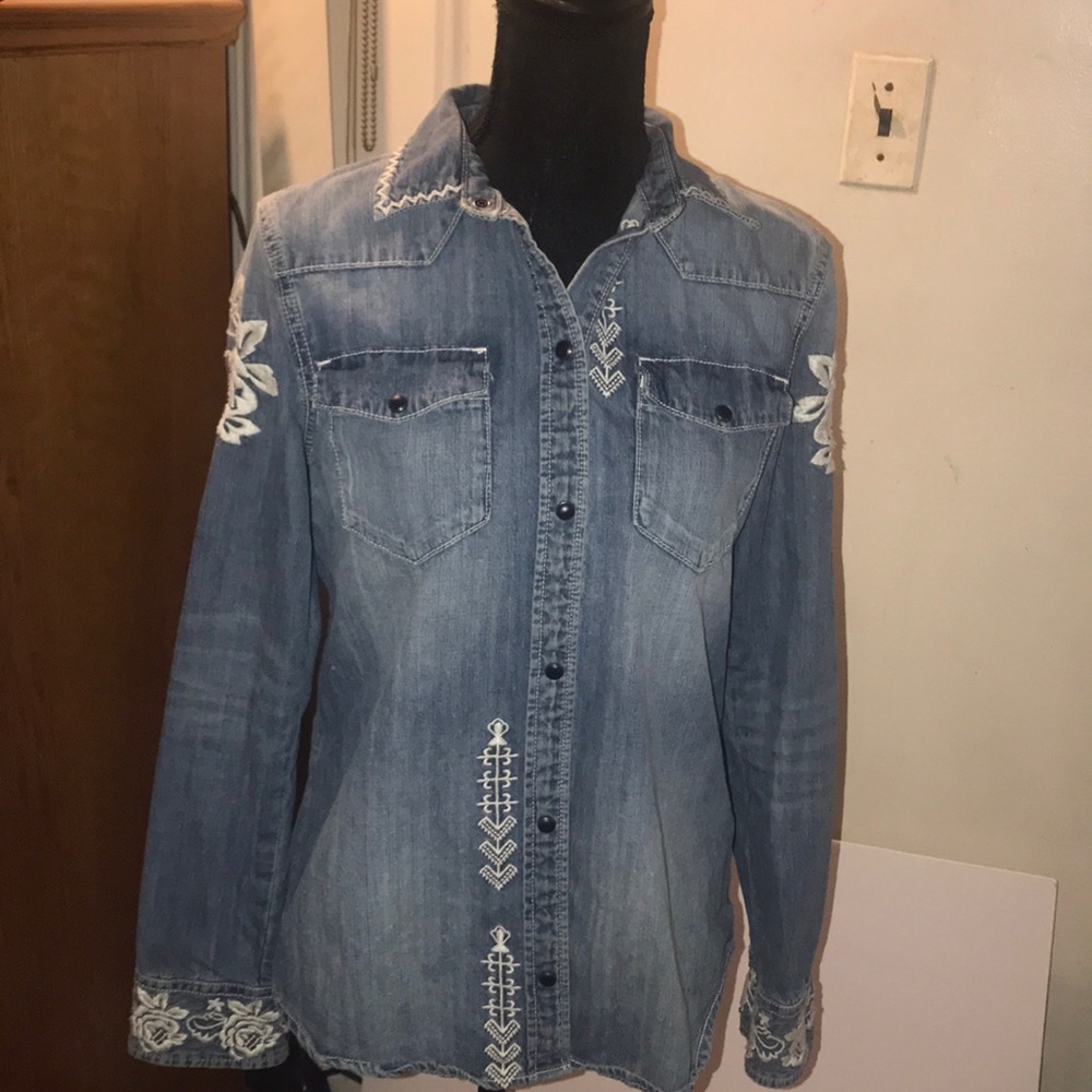 Denim button up with embroidered detail